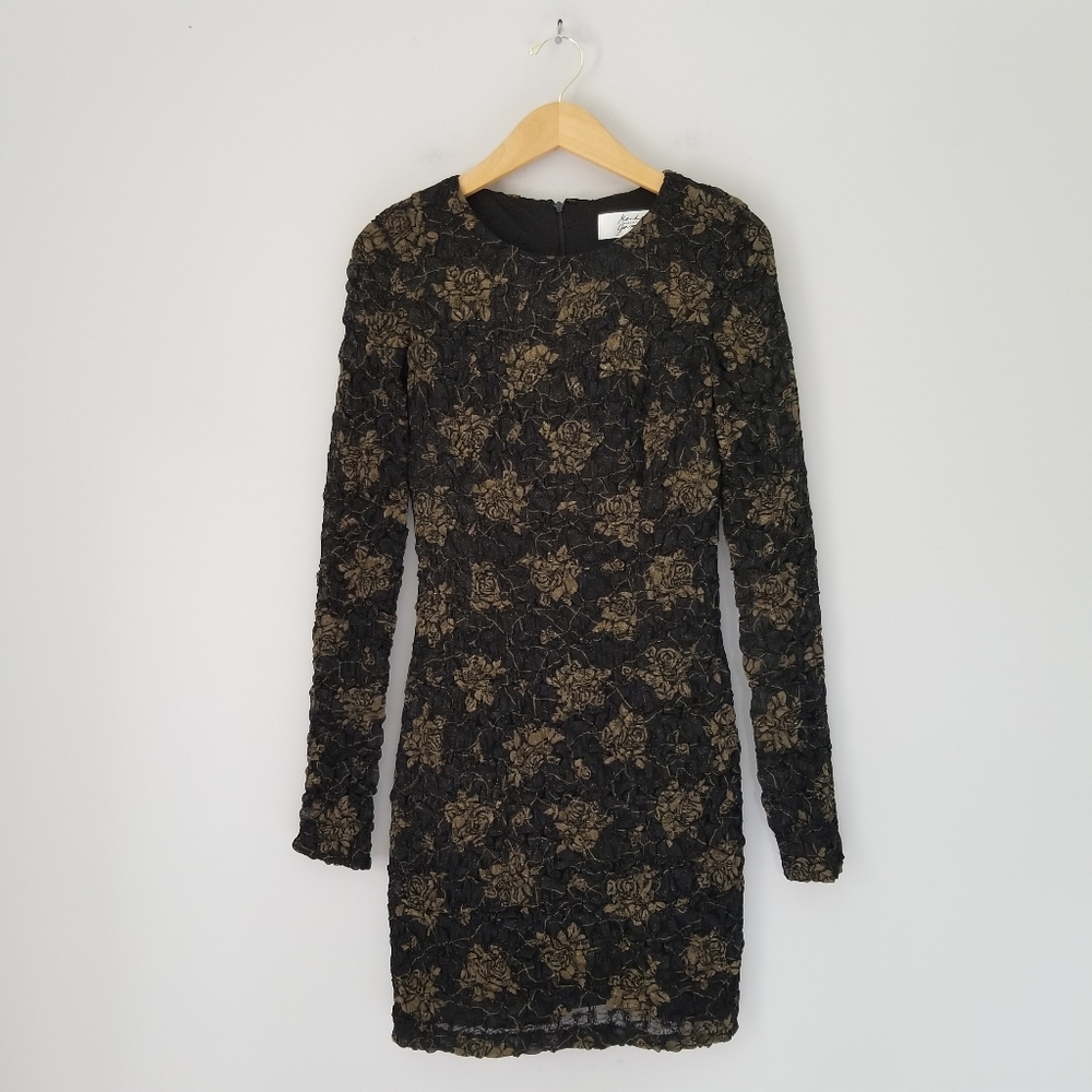 Badgley Mischka Womens Long Sleeve Bodycon Floral Cocktail Party Dress Sz Small